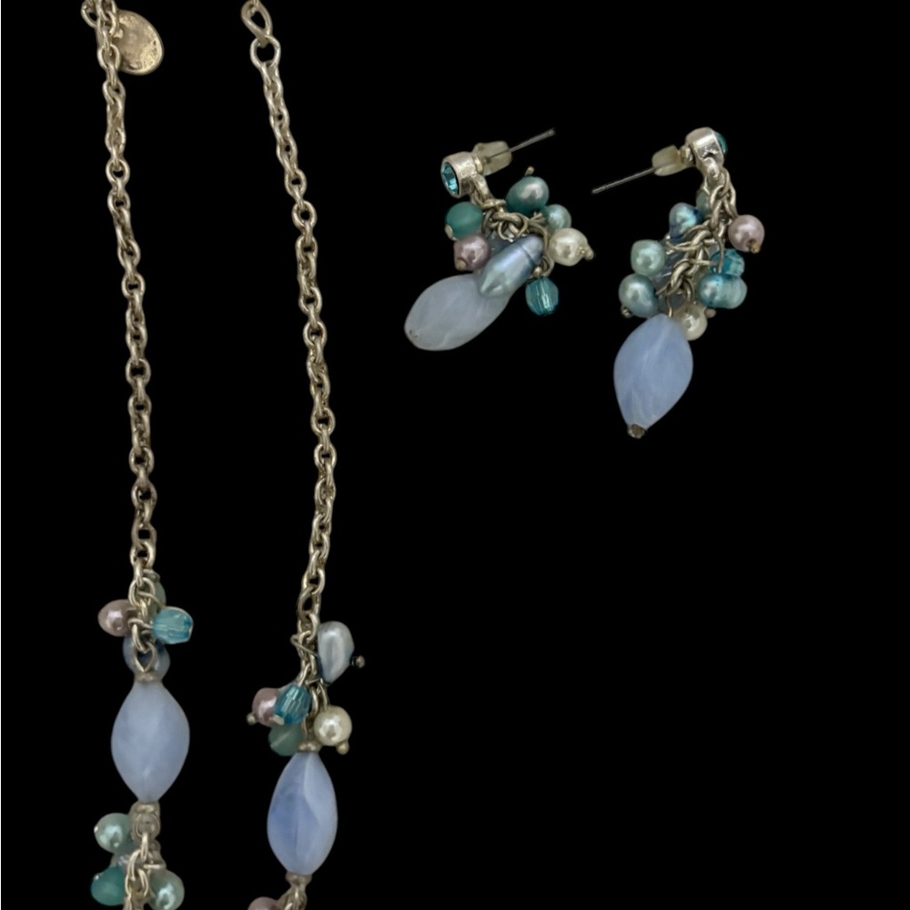 Beaded Earring and Necklace Set Women's Silver Tone/Light Blue - Picture 4 of 9